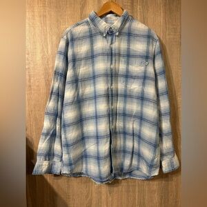 Timberland Blue Plaid Button Down Shirt Size XL Linen Blend